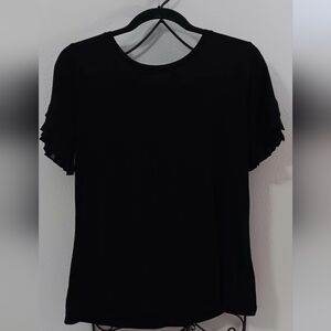 Michael Kors Black Short Sleeve Top with Ruffle Sleeves NWOT